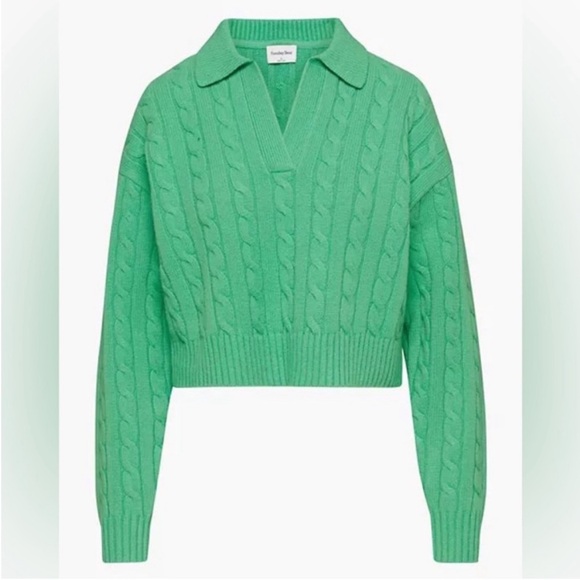 BOGO! Aritzia Sunday Best Lottie Cable Knit Polo Sweater Green Large - Picture 7 of 7